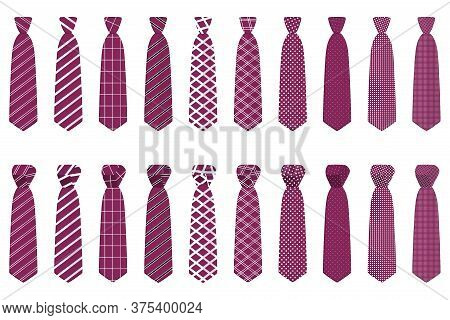 Illustration On Theme Big Set Ties Different Types, Neckties Various Size. Tie Pattern Consisting Of