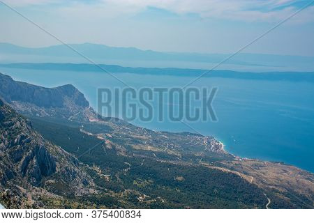 Panoramic View From The Newly Built Skywalk On Biokovo Mountain In Croatia. View Of The Adriatic Sea