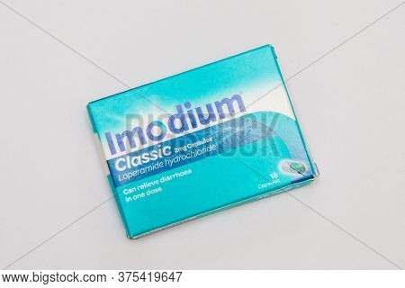 Beetham Uk 7th July 2020 A Package Of Imodium Medicine For Heartburn, Gas And Bloating On An Isolate