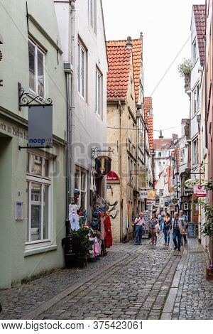 Bremen, Germany - August 5, 2019: Picturesque Houses In Historic Schnoorviertel, A Neighbourhood In 