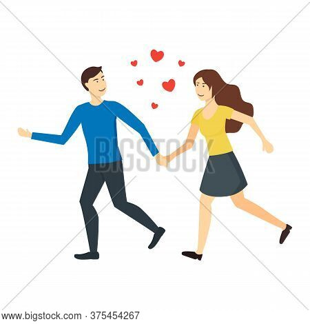 Cartoon Characters People Couple In Love Run Romantic Relationship And Happiness Concept Element Fla