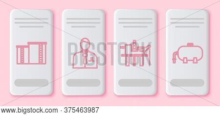 Set Line Oil Industrial Factory Building, Businessman Or Stock Market Trader, Oil Platform In The Se