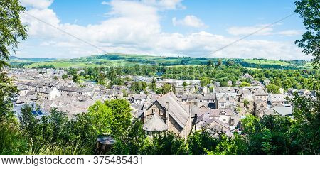 Panorama Aerial View Of Kendal Town Centre, Cumbria, Uk