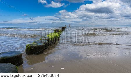 Baltic Sea Beach In Bansin Usedom With Breakwater