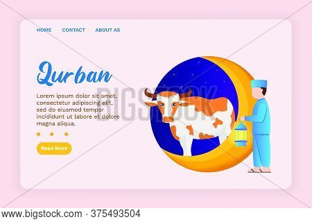 Vector Illustration Graphic Of Qurban. Muslim Man With Qurban Cow. Perfect For Poster. Vector Illust