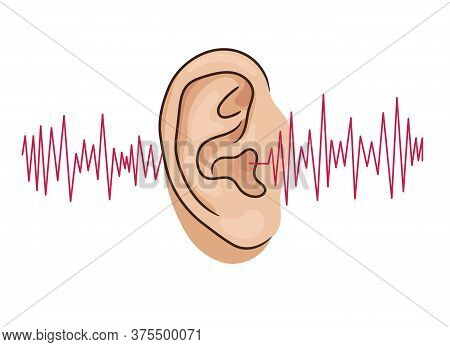 Human Ear And Audio Wave. Listening Vector Illustration Isolated On White.
