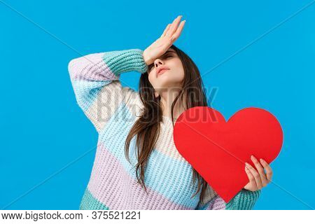 Passion, Feelings And Romance On Valentines Day Concept. Passionate Tender Attractive Woman In Love,