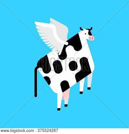 Flying Cow Cartoon. Beef With Wings. Vector Illustration