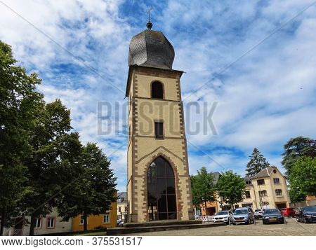St. Michaels Or Old Tower In Market Square Of Mersch, Luxembourg - July 4, 2020