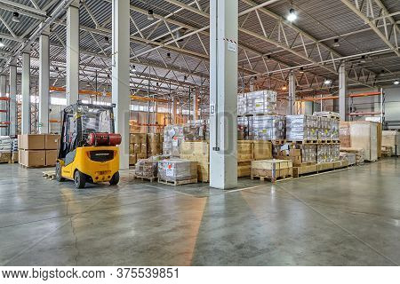 St. Petersburg, Russia - July 27, 2017: Goods Stored In Bonded Warehouse Of General Type Shall Be Ex