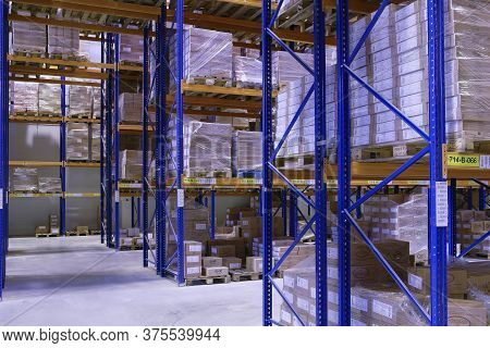 St. Petersburg, Russia - November 21, 2008: Industrial Storage Racks, Pallet Racking System For Ware
