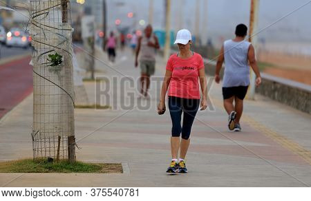 Salvador, Bahia / Brazil - February 15, 2017: Elderly People Practicing Physical Activity In The Jar