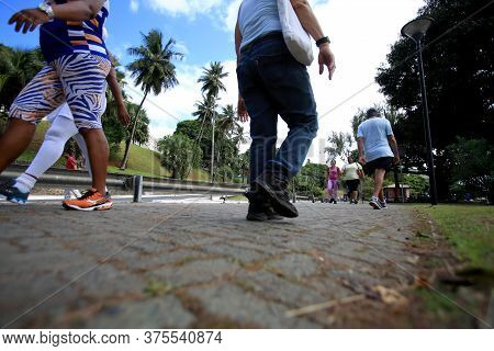 Salvador, Bahia / Brazil - February 21, 2016: People Are Seen Practicing Physical Activity In The Di