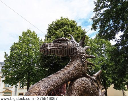 Dragon Of Mersch. Bronze Sculpture And Fountain By P.eyschen. Mersch, Luxembourg - July 4, 2020