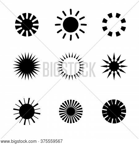 Set Of Nine Differrent Black And White Sun Icons To Add Elegance To Document, Presentation, Website,