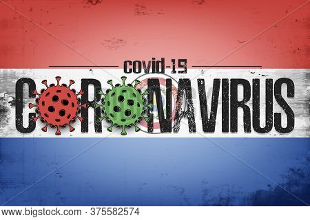 Flag Of Paraguay With Coronavirus Covid-19. Virus Cells Coronavirus Bacteriums Against Background Of