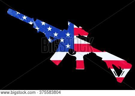 Contour Modern Military Automatic Carbine M4a1 Contoured American Flag On A Black Background. Machin