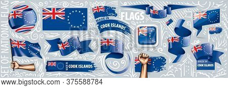 Vector Set Of The National Flag Of Cook Islands In Various Creative Designs