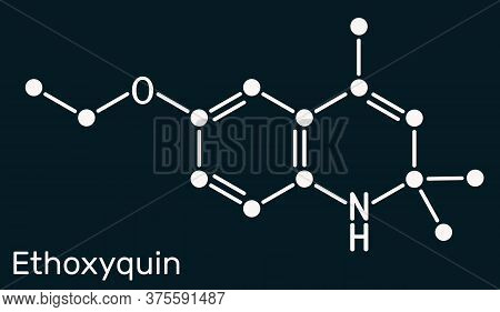 Ethoxyquin, Emq, Antioxidant E324 Molecule. It Is A Quinoline Used As A Food Preservative. Skeletal 