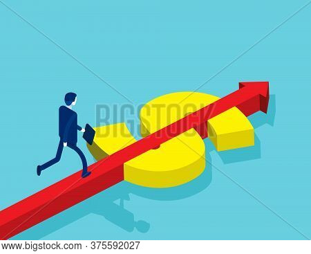 Businessman Running On The Money Road. Arrow Financial Direction
