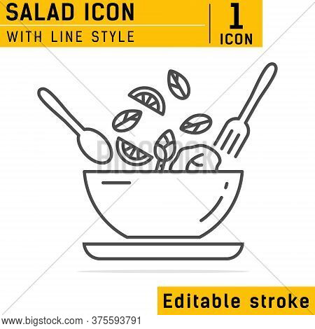Food Dish Recipe, Nutrition Concept, Salad Ingredients Icon With Line Style. Salad Outline Icon