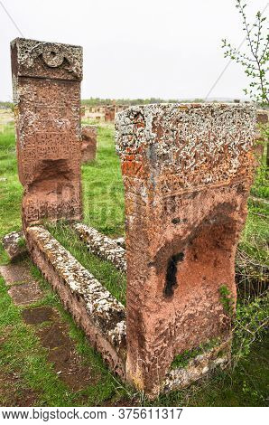 Bitlis, Turkey - 21 May 2011: Ahlat Seljukian Cemetery. Seljuk Period Tombstones.