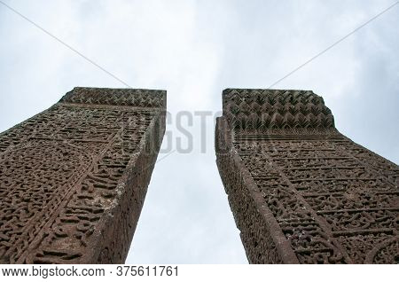 Bitlis, Turkey - 21 May 2011: Ahlat Seljukian Cemetery. Seljuk Period Tombstones.