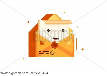 Smiling Paper Letter In Envelope Mail, Flat Style