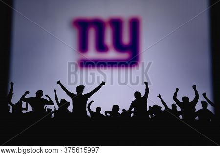 New York Giants. Fans Support Professional Team Of American National Foorball League. Silhouette Of 