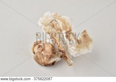 Dirty Brown Tissue Paper Isolated On White Background, Bleeding