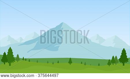 Summer Landscape Of The Foothills, Vector Art Illustration.