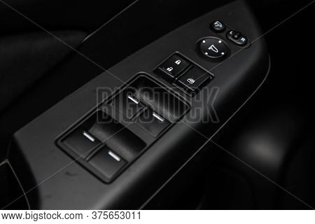 Novosibirsk/ Russia - June 23 2020: Honda Cr-v, Arm Rest With Window Control Panel, Door Lock Button