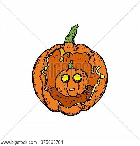 Pumpkin With A Small Halloween Pumpkin Inside. Jackolantern.