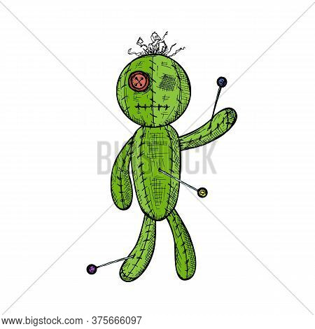 Voodoo Doll. Vector Cartoon Illustration. Isolated Object.