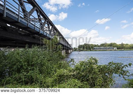 Temse, Belgium, July 05, 2020, The Bridge Van Temse Over The River Scheldt Seen From The Side Over T