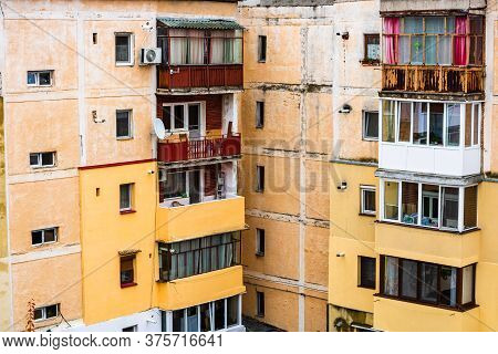 Old Apartment Buildings Close Up In Lugoj, Romania, 2020