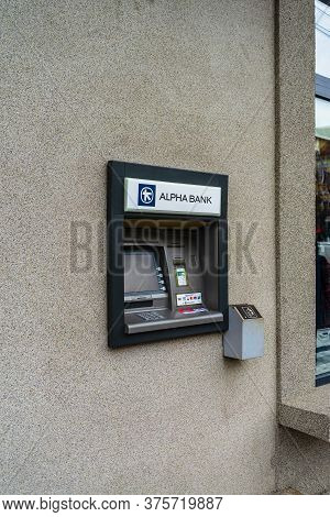 Close Up Of Atm Isolated Cash Machine Of Alpha Bank In Lugoj, Romania, 2020