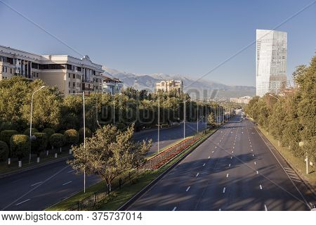City Landscape, The Carriageway, One Of The Widest Streets To Alma-ata, Kazakhstan