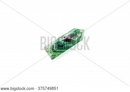 Gemstones Fluorite Crystal On White Backgroung. Magic Rock For Mystic Ritual, Witchcraft And Spiritu