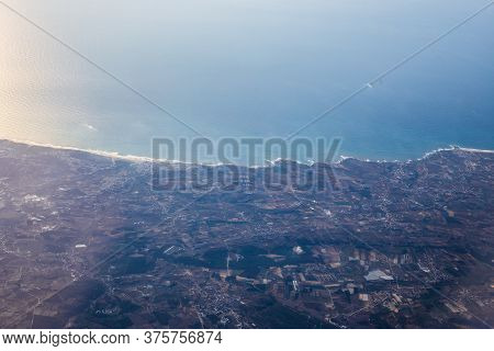 Aerial View Of Portugal. View From The Porthole