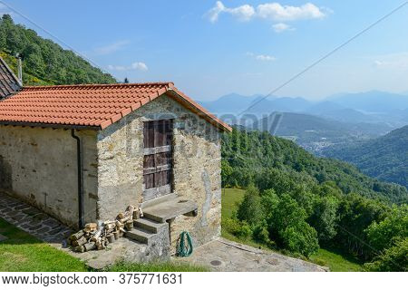 Landscape With Rural House At Capriasca Valley Over Lugano On Switzerland