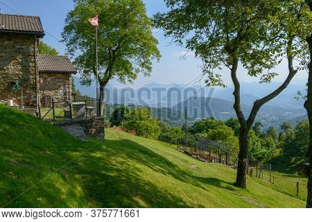Landscape With Rural House At Capriasca Valley Over Lugano On Switzerland