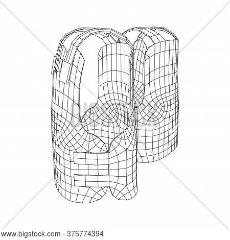 Police Flak Jacket Or Bulletproof Vest. Bullet Proof Concept. Wireframe Low Poly Mesh Vector Illustr