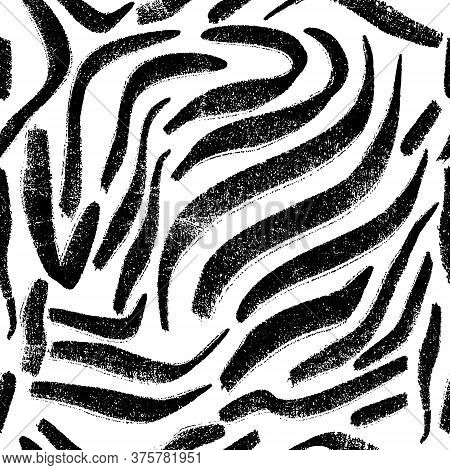 Seamless Vector Pattern With Black Curved Chalky Lines. Vector Illustration