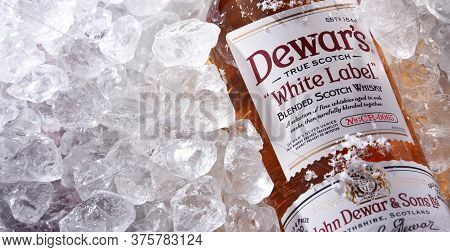 Bottle Of Dewars Blended Scotch Whisky In Crushed Ice