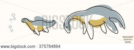 Plesiosaurus Dinosaur Gender Neutral Baby Illustration Clipart. Simple Whimsical Minimal Earthy 2 To