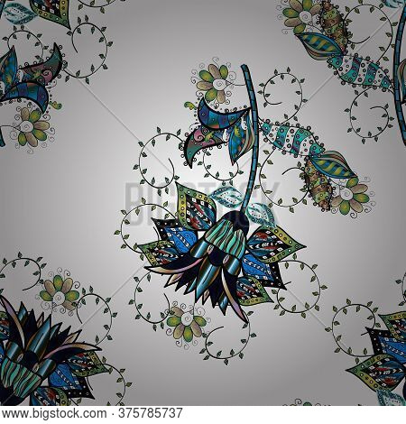 Of Doodle Elements. Hand Drawn Vector Illustration. Seamless Flower Pattern Can Be Used For Sketch, 