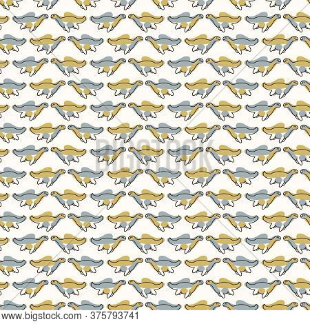 Seamless Background Plesiosaurus Dinosaur Gender Neutral Baby Pattern. Simple Whimsical Minimal Eart