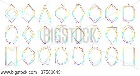 Rainbow Polygonal Frames Set Isolated On White Background. Lgbtq Design Elements Collection.
