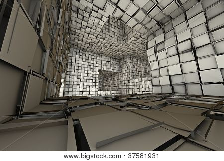 Wnętrze 3D futurystyczna rozdrobniony kafelkami mozaika labirynt